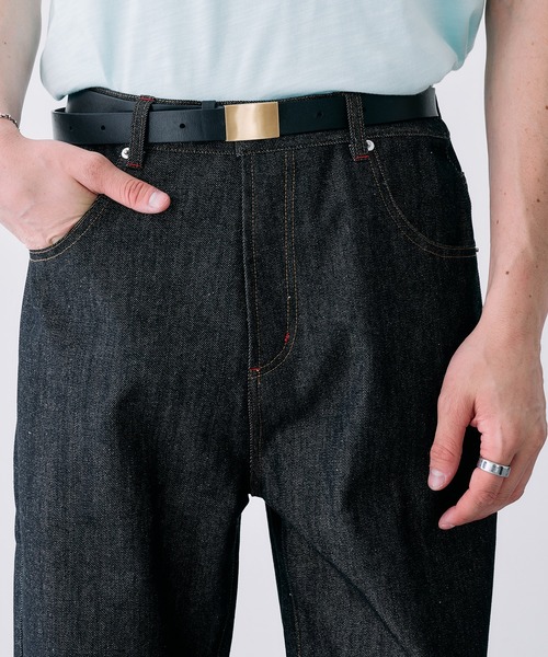 Adoon plain(アドーンプレーン)の「CONTRAST TACK SKIM STRAIGHT DENIM / スリムストレートリジットデニムパンツ(デニムパンツ・メンズ・ブラック/インディゴブルー・MEDIUM/SMALL/LARGE)」の12枚目の写真
