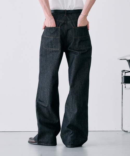 Adoon plain(アドーンプレーン)の「CONTRAST TACK SKIM STRAIGHT DENIM / スリムストレートリジットデニムパンツ(デニムパンツ・メンズ・ブラック/インディゴブルー・MEDIUM/SMALL/LARGE)」の11枚目の写真