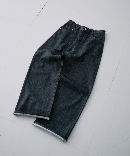 Adoon plain(アドーンプレーン)の「CONTRAST TACK SKIM STRAIGHT DENIM / スリムストレートリジットデニムパンツ(デニムパンツ・メンズ・ブラック/インディゴブルー・MEDIUM/SMALL/LARGE)」の4枚目の写真