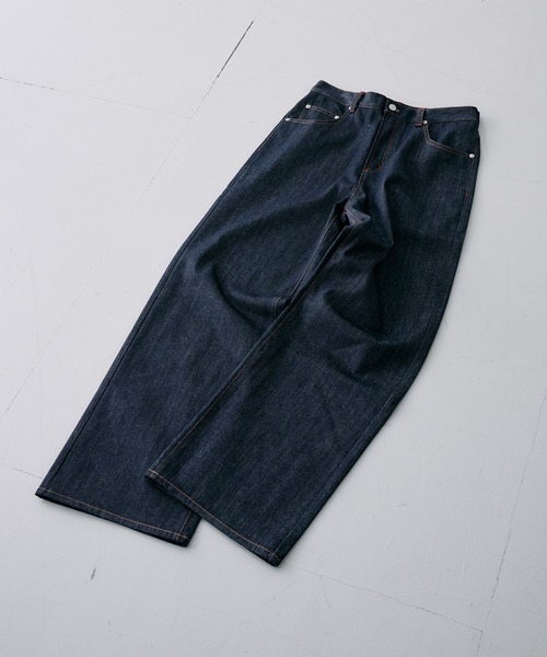Adoon plain(アドーンプレーン)の「CONTRAST TACK SKIM STRAIGHT DENIM / スリムストレートリジットデニムパンツ(デニムパンツ・メンズ・ブラック/インディゴブルー・MEDIUM/SMALL/LARGE)」の6枚目の写真