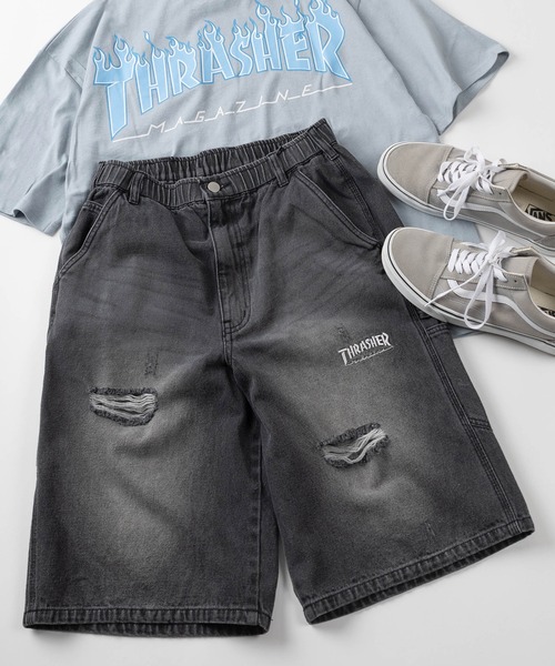 THRASHER(スラッシャー)の「【78】【THRASHER/スラッシャー】ロゴワンポイント刺繍 デニム ペインター ショートパンツ ピスネーム付き(デニムパンツ・メンズ・ブラック系その他3/ワンウォッシュ/ブラック/ブルー/ブラック系その他2/ブラック系その他/ライトブルー・M/XL/L)」の3枚目の写真