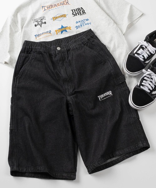 THRASHER(スラッシャー)の「【78】【THRASHER/スラッシャー】ロゴワンポイント刺繍 デニム ペインター ショートパンツ ピスネーム付き(デニムパンツ・メンズ・ブラック系その他3/ワンウォッシュ/ブラック/ブルー/ブラック系その他2/ブラック系その他/ライトブルー・M/XL/L)」の1枚目の写真