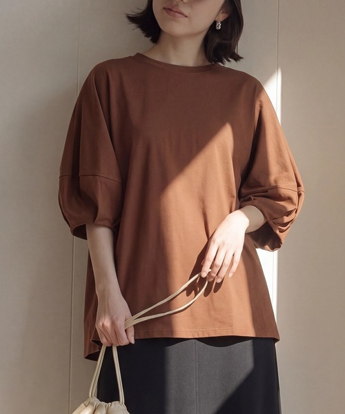 SETUP7（セットアップセブン）の「【SETUP7】ボリューム袖プルオーバー SPD（Tシャツ/カットソー・レディース・チャコールグレー/ホワイト/ブラック/ライトピンク/ライトブラウン/ブラック系その他2/ライトベージュ/オレンジ・FREE）」の6枚目の写真