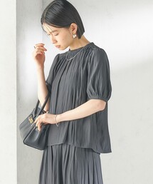 〈手洗い可能〉無地 カッセン ギャザー 半袖 ブラウス