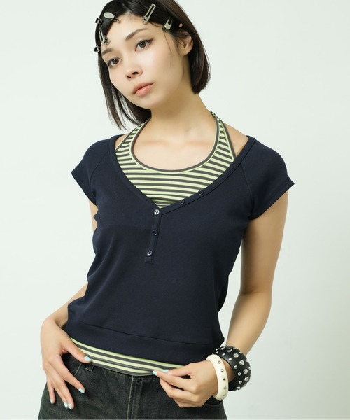 sedacle girl(セダクルガール)の「ホルターネックレイヤードヘンリーT(Tシャツ/カットソー・レディース・ブラック/ネイビー/グレー・MEDIUM/SMALL)」の5枚目の写真