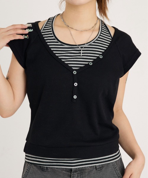 sedacle girl(セダクルガール)の「ホルターネックレイヤードヘンリーT(Tシャツ/カットソー・レディース・ブラック/ネイビー/グレー・MEDIUM/SMALL)」の21枚目の写真