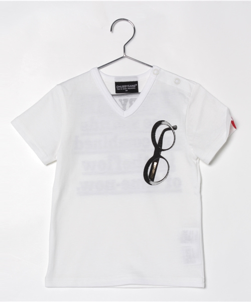 CHUBBYGANG（チャビーギャング）の「メガネプリント　5分袖VネックTシャツ（Tシャツ/カットソー・キッズ・ピンク/ホワイト/ブラック・110/130/120/100/90/80）」の2枚目の写真