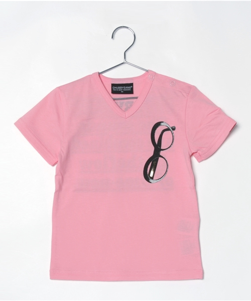 CHUBBYGANG（チャビーギャング）の「メガネプリント　5分袖VネックTシャツ（Tシャツ/カットソー・キッズ・ピンク/ホワイト/ブラック・110/130/120/100/90/80）」の3枚目の写真