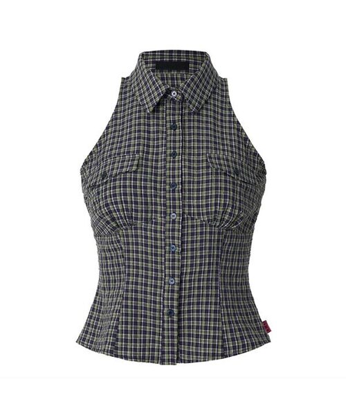A.R.U(エイアールユー)の「CHECK SLEEVELESS SHIRT(シャツ/ブラウス・レディース・ピンク/ネイビー・SMALL/MEDIUM)」の2枚目の写真