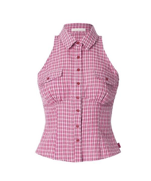 A.R.U(エイアールユー)の「CHECK SLEEVELESS SHIRT(シャツ/ブラウス・レディース・ピンク/ネイビー・SMALL/MEDIUM)」の1枚目の写真