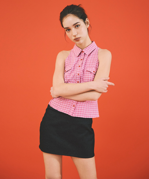 A.R.U(エイアールユー)の「CHECK SLEEVELESS SHIRT(シャツ/ブラウス・レディース・ピンク/ネイビー・SMALL/MEDIUM)」の4枚目の写真