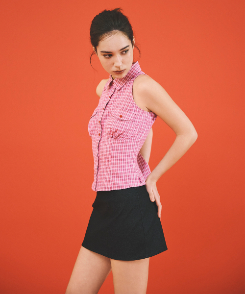 A.R.U(エイアールユー)の「CHECK SLEEVELESS SHIRT(シャツ/ブラウス・レディース・ピンク/ネイビー・SMALL/MEDIUM)」の3枚目の写真