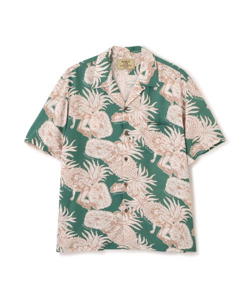AVIREX(アヴィレックス)の「ALOHA SHIRT”PIN-UP&PINEAPPLE" / アロハシャツ ピンナップ パイナップル / AVIREX / アヴィレックス(シャツ/ブラウス・メンズ・ダークブラウン/エメラルド・XX-LARGE/X-LARGE/LARGE/MEDIUM)」の2枚目の写真