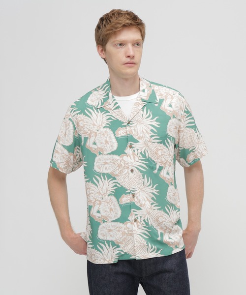 AVIREX(アヴィレックス)の「ALOHA SHIRT”PIN-UP&PINEAPPLE" / アロハシャツ ピンナップ パイナップル / AVIREX / アヴィレックス(シャツ/ブラウス・メンズ・ダークブラウン/エメラルド・XX-LARGE/X-LARGE/LARGE/MEDIUM)」の4枚目の写真