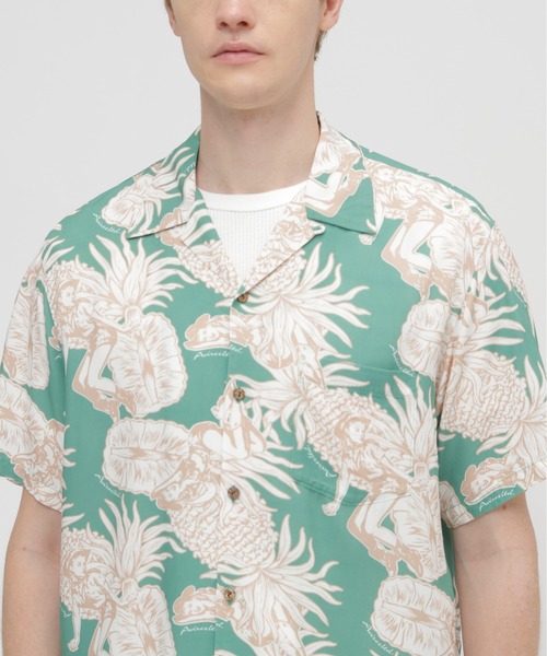 AVIREX(アヴィレックス)の「ALOHA SHIRT”PIN-UP&PINEAPPLE" / アロハシャツ ピンナップ パイナップル / AVIREX / アヴィレックス(シャツ/ブラウス・メンズ・ダークブラウン/エメラルド・XX-LARGE/X-LARGE/LARGE/MEDIUM)」の9枚目の写真