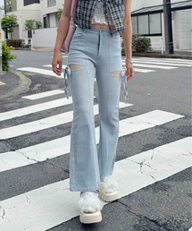 AS KNOW AS plus | 〇スリットリボン 美脚見え フレアデニムパンツ(デニムパンツ)
