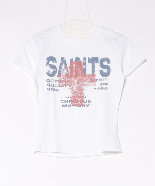 Lis ardent（リスアルダン）の「ヴィンテージ風ロゴプリントTシャツ / ピグメント加工コンパクト半袖トップス/ストリート（Tシャツ/カットソー・レディース・イエロー/ブラック/グリーン/ブルー/ホワイト・M）」の6枚目の写真