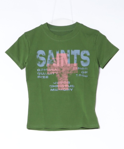 Lis ardent（リスアルダン）の「ヴィンテージ風ロゴプリントTシャツ / ピグメント加工コンパクト半袖トップス/ストリート（Tシャツ/カットソー・レディース・イエロー/ブラック/グリーン/ブルー/ホワイト・M）」の7枚目の写真