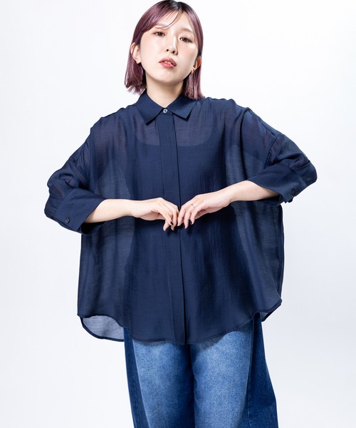 OSMOSIS（オズモーシス）の「シアービッグシャツ（シャツ/ブラウス・レディース・ブルー/ホワイト/ブラウン/ネイビー・ONE SIZE）」の19枚目の写真