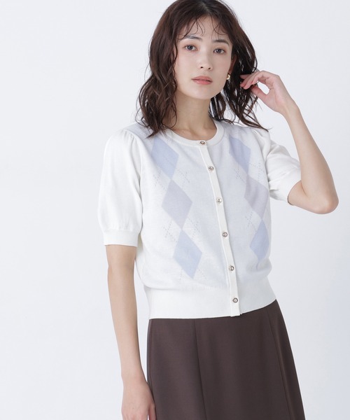 NATURAL BEAUTY BASIC(ナチュラルビューティーベーシック)の「アーガイルハーフスリーブカーディガン(カーディガン/ボレロ・レディース・ネイビー系/ホワイト系その他/グレー系その他・フリ-)」の2枚目の写真