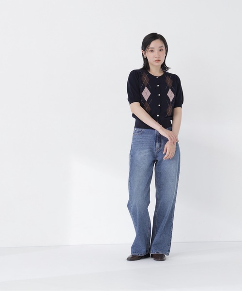 NATURAL BEAUTY BASIC(ナチュラルビューティーベーシック)の「アーガイルハーフスリーブカーディガン(カーディガン/ボレロ・レディース・ネイビー系/ホワイト系その他/グレー系その他・フリ-)」の19枚目の写真