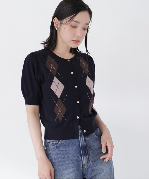 NATURAL BEAUTY BASIC(ナチュラルビューティーベーシック)の「アーガイルハーフスリーブカーディガン(カーディガン/ボレロ・レディース・ネイビー系/ホワイト系その他/グレー系その他・フリ-)」の20枚目の写真