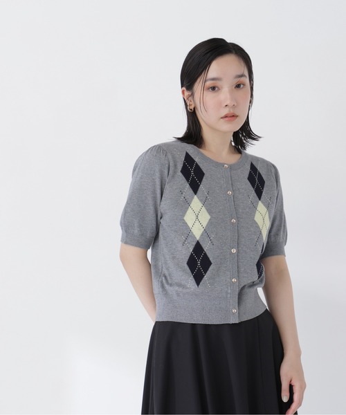 NATURAL BEAUTY BASIC(ナチュラルビューティーベーシック)の「アーガイルハーフスリーブカーディガン(カーディガン/ボレロ・レディース・ネイビー系/ホワイト系その他/グレー系その他・フリ-)」の7枚目の写真