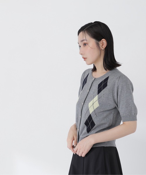 NATURAL BEAUTY BASIC(ナチュラルビューティーベーシック)の「アーガイルハーフスリーブカーディガン(カーディガン/ボレロ・レディース・ネイビー系/ホワイト系その他/グレー系その他・フリ-)」の9枚目の写真