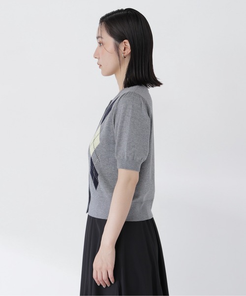 NATURAL BEAUTY BASIC(ナチュラルビューティーベーシック)の「アーガイルハーフスリーブカーディガン(カーディガン/ボレロ・レディース・ネイビー系/ホワイト系その他/グレー系その他・フリ-)」の11枚目の写真