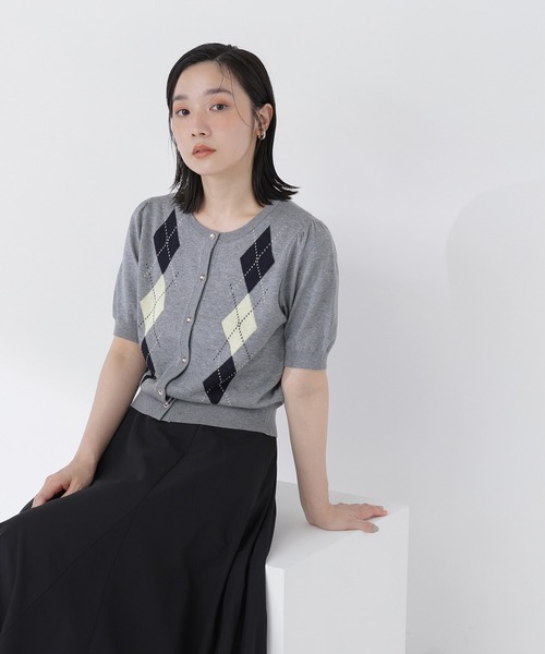 NATURAL BEAUTY BASIC(ナチュラルビューティーベーシック)の「アーガイルハーフスリーブカーディガン(カーディガン/ボレロ・レディース・ネイビー系/ホワイト系その他/グレー系その他・フリ-)」の6枚目の写真