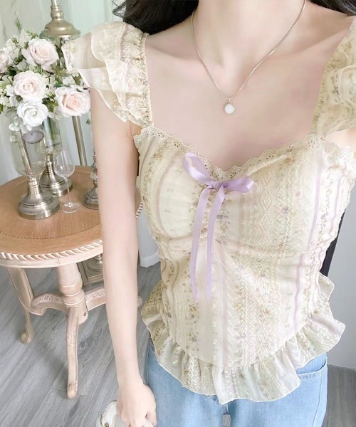 Miniministore（ミニミニストア）の「リボンフリルキャミソールカップ付きタンク（タンクトップ・レディース・ピンク/ブルー/ミント/ラベンダー・FREE）」の3枚目の写真