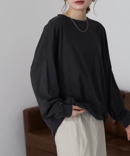 FUNALIVE(ファンアライブ)の「ゆったりロングスリーブカットソー 長袖(Tシャツ/カットソー・レディース・ミント/ブラック/杢グレー/オフホワイト・M~L)」の17枚目の写真