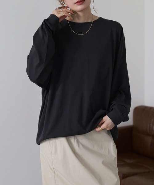 FUNALIVE(ファンアライブ)の「ゆったりロングスリーブカットソー 長袖(Tシャツ/カットソー・レディース・ミント/ブラック/杢グレー/オフホワイト・M~L)」の18枚目の写真