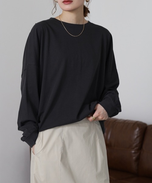 FUNALIVE(ファンアライブ)の「ゆったりロングスリーブカットソー 長袖(Tシャツ/カットソー・レディース・ミント/ブラック/杢グレー/オフホワイト・M~L)」の19枚目の写真