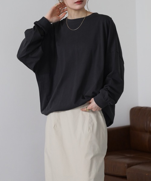 FUNALIVE(ファンアライブ)の「ゆったりロングスリーブカットソー 長袖(Tシャツ/カットソー・レディース・ミント/ブラック/杢グレー/オフホワイト・M~L)」の20枚目の写真