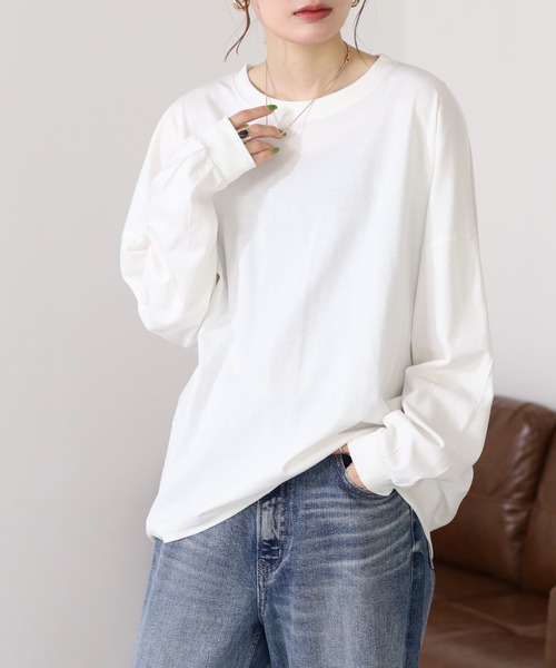 FUNALIVE(ファンアライブ)の「ゆったりロングスリーブカットソー 長袖(Tシャツ/カットソー・レディース・ミント/ブラック/杢グレー/オフホワイト・M~L)」の6枚目の写真