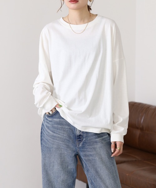 FUNALIVE(ファンアライブ)の「ゆったりロングスリーブカットソー 長袖(Tシャツ/カットソー・レディース・ミント/ブラック/杢グレー/オフホワイト・M~L)」の7枚目の写真