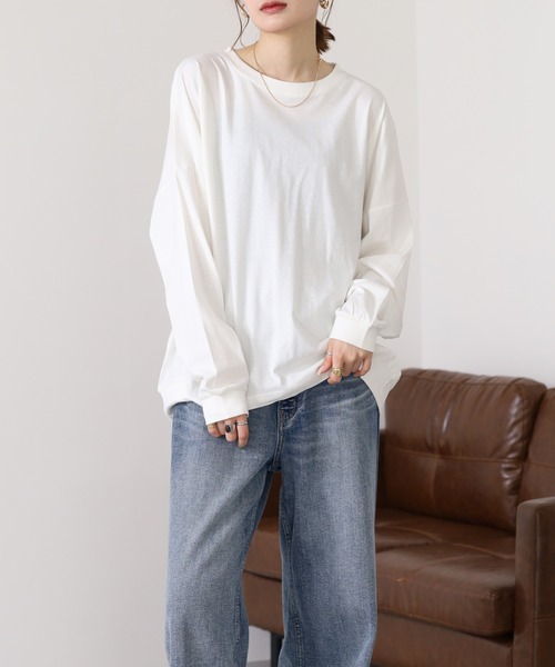 FUNALIVE(ファンアライブ)の「ゆったりロングスリーブカットソー 長袖(Tシャツ/カットソー・レディース・ミント/ブラック/杢グレー/オフホワイト・M~L)」の8枚目の写真