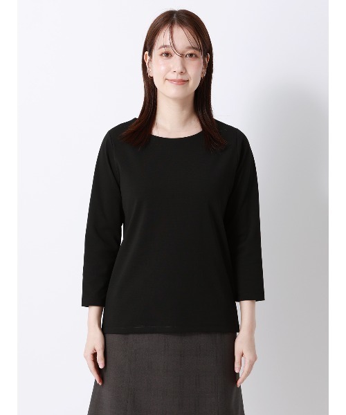 SUIT SQUARE(スーツスクエア)の「ボートネックプルオーバー/7分袖/ウォッシャブル/接触冷感/UVカット/透け防止/TCポンチ/無地(シャツ/ブラウス・レディース・ブラック/ホワイト・36/40/38)」の13枚目の写真