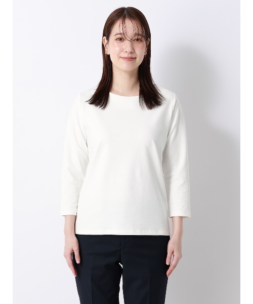 SUIT SQUARE(スーツスクエア)の「ボートネックプルオーバー/7分袖/ウォッシャブル/接触冷感/UVカット/透け防止/TCポンチ/無地(シャツ/ブラウス・レディース・ブラック/ホワイト・36/40/38)」の3枚目の写真