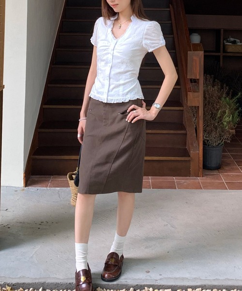 CHUL(チュル)の「レースヘムシャーリングブラウス(シャツ/ブラウス・レディース・グリーン/ホワイト/ピンク・LARGE/MEDIUM/SMALL)」の4枚目の写真