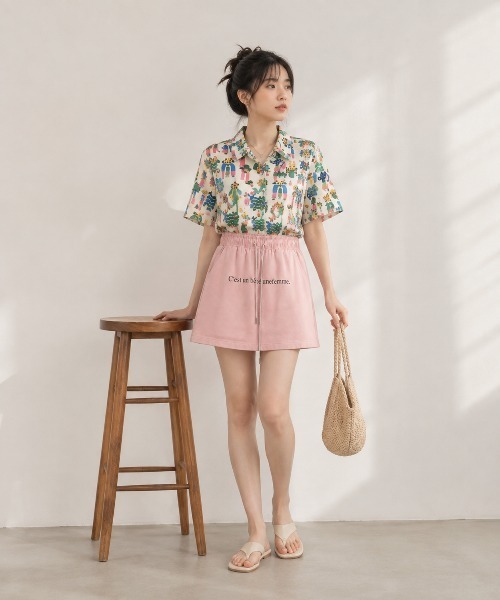 KONVINI（コンビニ）の「【KONVINI select】ロゴ入り ミニスカートスカパン　キュロット ナイロンスカート 韓国ファッション Y2K スポーツミックスカラーコーデ（スカート・レディース・ブラック/ピンク/イエロー・FREE）」の3枚目の写真
