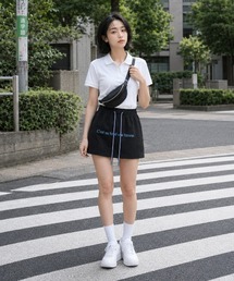 【KONVINI select】ロゴ入り ミニスカートスカパン キュロット ナイロンスカート 韓国ファッション Y2K スポーツミックスカラーコーデ