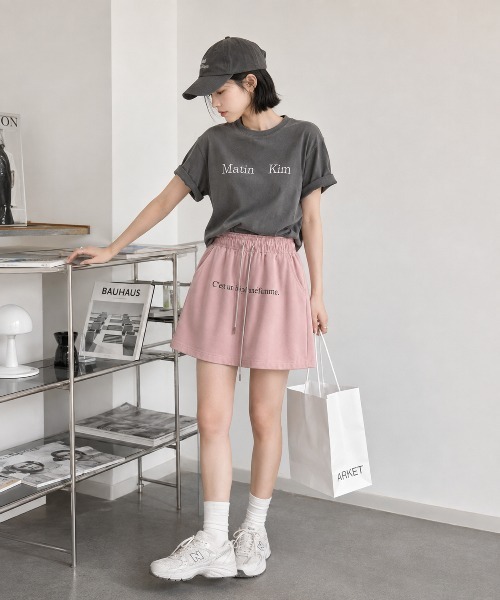 KONVINI（コンビニ）の「【KONVINI select】ロゴ入り ミニスカートスカパン　キュロット ナイロンスカート 韓国ファッション Y2K スポーツミックスカラーコーデ（スカート・レディース・ブラック/ピンク/イエロー・FREE）」の16枚目の写真