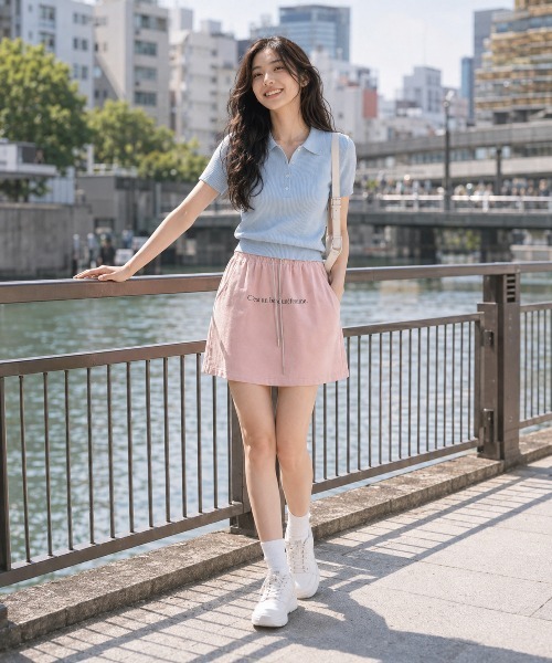 KONVINI（コンビニ）の「【KONVINI select】ロゴ入り ミニスカートスカパン　キュロット ナイロンスカート 韓国ファッション Y2K スポーツミックスカラーコーデ（スカート・レディース・ブラック/ピンク/イエロー・FREE）」の12枚目の写真