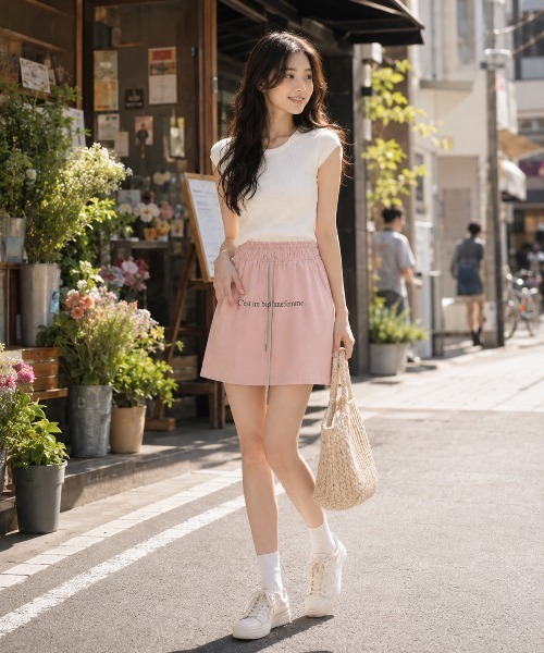 KONVINI（コンビニ）の「【KONVINI select】ロゴ入り ミニスカートスカパン　キュロット ナイロンスカート 韓国ファッション Y2K スポーツミックスカラーコーデ（スカート・レディース・ブラック/ピンク/イエロー・FREE）」の13枚目の写真