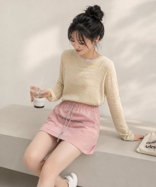 KONVINI（コンビニ）の「【KONVINI select】ロゴ入り ミニスカートスカパン　キュロット ナイロンスカート 韓国ファッション Y2K スポーツミックスカラーコーデ（スカート・レディース・ブラック/ピンク/イエロー・FREE）」の15枚目の写真