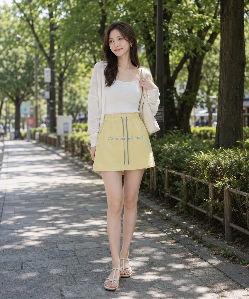 KONVINI（コンビニ）の「【KONVINI select】ロゴ入り ミニスカートスカパン　キュロット ナイロンスカート 韓国ファッション Y2K スポーツミックスカラーコーデ（スカート・レディース・ブラック/ピンク/イエロー・FREE）」の17枚目の写真
