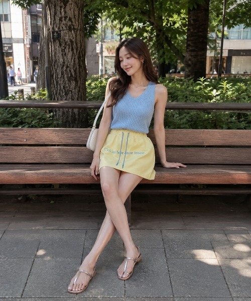 KONVINI（コンビニ）の「【KONVINI select】ロゴ入り ミニスカートスカパン　キュロット ナイロンスカート 韓国ファッション Y2K スポーツミックスカラーコーデ（スカート・レディース・ブラック/ピンク/イエロー・FREE）」の18枚目の写真