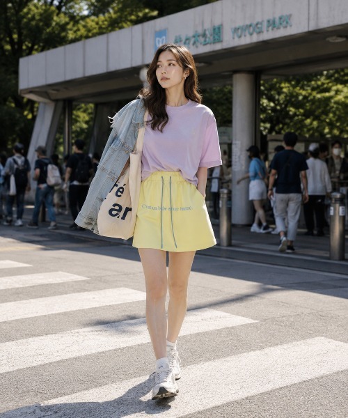 KONVINI（コンビニ）の「【KONVINI select】ロゴ入り ミニスカートスカパン　キュロット ナイロンスカート 韓国ファッション Y2K スポーツミックスカラーコーデ（スカート・レディース・ブラック/ピンク/イエロー・FREE）」の19枚目の写真
